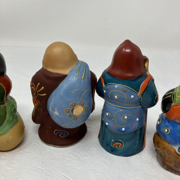 Vintage Japanese Kutani Moriage Lucky Gods Porcelain Figurines Set Lot Of 6 - Picture 5 of 16